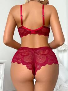 SHEIN 2pcs Women Lace Wireless Bra Set, Solid Color