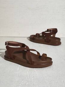 SHUZIA Women's Open Round Toe Platform Strap Lace Up Sandals Mother's Day Present Valentine's Day - Beige - View 4