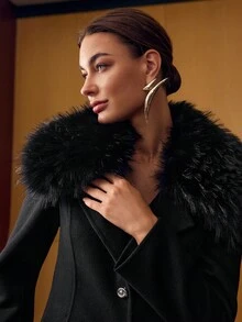 MOTF PREMIUM 羊毛对比仿皮草大衣 - 黑色 - 查看 8