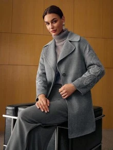 MOTF PREMIUM Áo khoác ngoài thêu len - Màu Xám nhạt - Xem 8