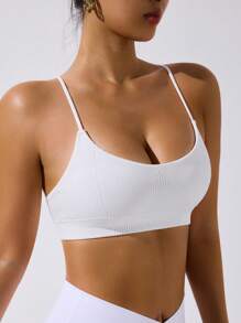 Dewbera Áo hai dây thể thao liền mạch màu trắng đơn giản dành cho nữ - trắng - Xem 7