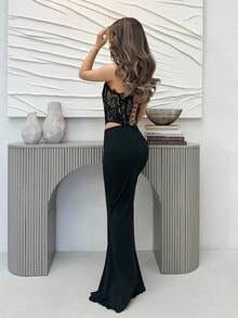 Jemour Falda Con Volante Delantero Y Dobladillo De Cola De Sirena Para Primavera Y Verano - Negro - Ver 2