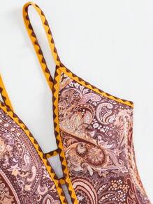 Swim Vcay Traje de baño de una pieza con estampado aleatorio, escote halter y espalda descubierta, que estiliza la figura, para vacaciones de verano en la playa - Multicolor - Ver 7