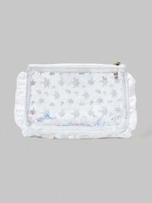 ROMWE Fairycore 透明 PVC 亮片白色蕾丝全身红色花朵图案化妆包，小巧便携收纳盒 - 彩色 - 查看 3