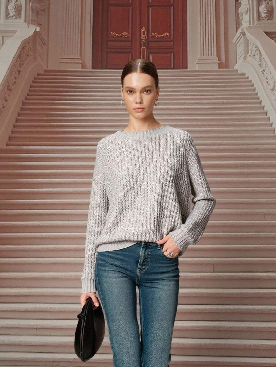 SHEIN Unity Quần áo mùa thu cho nữ, Áo len chui đầu cho nữ khi trở lại trường, Áo len chui đầu cho giáo viên nữ mùa thu đông - Màu xám đen - Xem 1
