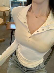 DAZY Women's Korean Style Casual Long Sleeve Basic T-Shirt, Suitable For Spring And Autumn