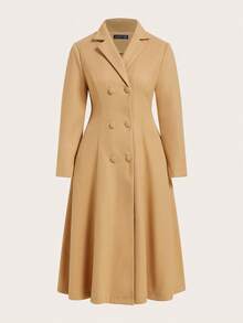 SHEIN Clasi Plus Size Elegant Vintage Inspired Wool Princess Coat, 1950s Swing Coat, Winter Coat, Fit And Flare Coat Fall Autumn,Winter, Elegant Coat - Khaki - View 7
