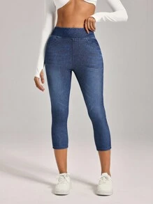 SHEIN Unity Women's Casual Washed Slim Fit 7/8 Length Jeans - Blue - View 6