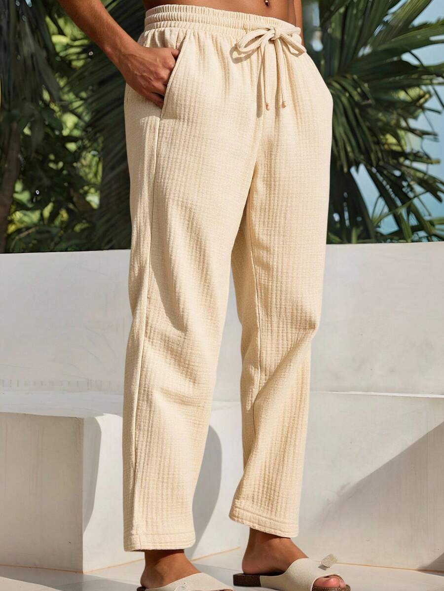 Manfinity VCAY Quần ống đứng cạp vừa, màu trơn dài đến mắt cá chân cho nam - Nhiều màu - Xem 1