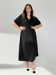 Auralis 大码女装黑色连衣裙简约优雅连衣裙没玩够？女装休闲连衣裙宽松舒适女装教师装夏季短袖连衣裙