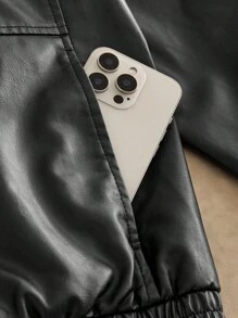 HIMLAND Men's Short Black Leather Jacket , Fall Winter