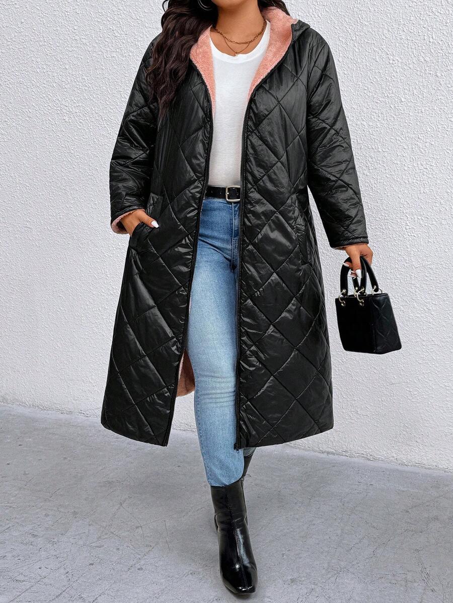 EMERY ROSE Áo khoác dài thường ngày có mũ trùm đầu cỡ lớn dành cho nữ - màu đen - Xem 1