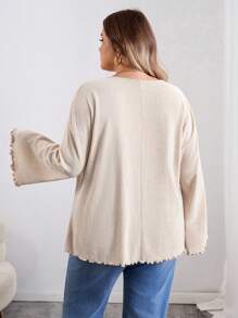 SHEIN CURVE+ Curve Plus Size/Roupas de Outono/Roupas Femininas de Outono/Roupas de Inverno para Mulheres/Roupas de Inverno Plus Size Botão de Pérola Decote em V Profundo Mangas Compridas Cardigan de Malha, Traje de Negócios Plus Size Suéter 8xl Roupas Femininas 6xl Roupas Femininas Plus 5xl Plus Size Cardigan Plus Size Roupas de Outono para Mulheres, Inverno, CURVE PLUS - Damasco - Ver 2