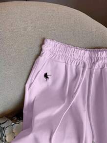 SHEIN New Casual Horse Embroidery Slouchy Versatile Solid Color Straight Leg Pants For Women Fall Cloth For Women