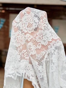 SHEIN Frenchy 加大码优雅简约蕾丝纯色方领衬衫，适合啤酒节、连衣裙 - 白色 - 查看 7