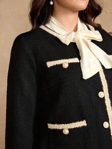 Flirla Plus Size Elegant Ribbon Decor Jacket, Autumn/Winter Fall