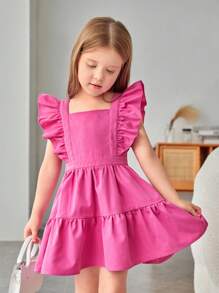 SHEIN Young Girl Bow Back Ruffle Trim Dress - Pink - View 2