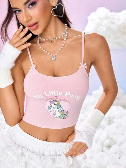 My Little Pony X SHEIN 字母和卡通图案蝴蝶结装饰吊带背心