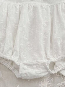 SHEIN B136 Spring & Autumn Floral Embroidery Ruffled Collar Long Sleeve Baby Girl Bodysuit Fall Winter - White - View 5