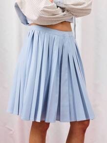 COUREZ 中长款百褶裙，侧开衩 / Y2K 度假风秋季女装，秋季外出穿搭，可爱性感，返校季必备 - 藍色 - 查看 6