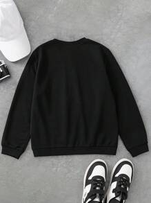 SHEIN Coolqubz 青少年男孩 Y2K 哥德風 Grunge 圖案印花運動衫，休閒寬鬆版長袖圓領套頭街頭風上衣，適合春季、秋季、初冬 - 黑色 - 查看 2
