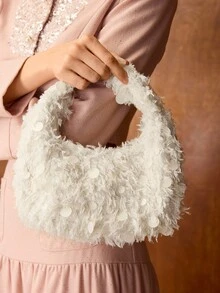 MOTF PREMIUM WOMEN'S FASHION SEQUIN ZIPPER TOP HANDLE BAG, SUITABLE FOR PARTIES - 杏色毛 - 查看 5