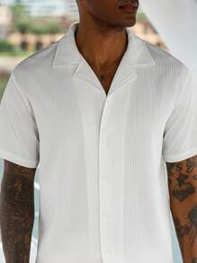 Manfinity Homme Men's Simple Solid Color Front Button Short Sleeve Shirt And Pants Set, Summer Men Cruise Outfit Men All White Beach Set Vacation Two Piece Set Men Men White Linen Outfit, Old Money, Cozy Outfits - White - View 3