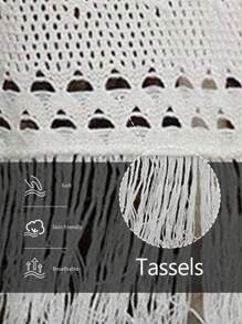 LanaWest Enfärgad, ihålig tofs, bohemisk lång kofta för kvinnor - Vitt - Visa 2