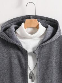 Teens (Boys) All-Match Solid Color Versatile Hooded Zip-Up Sweatshirt Chic Outfits For Autumn/Winter Fall - Dark Grey - View 4