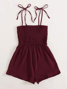 Breezaya Bow Knot Cami Romper With Frill Hem - Burgundy - View 2