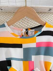 SHEIN Young Girl Geo Print Belted Dress - Multicolor - View 5