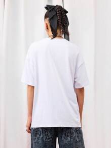 COUREZ 请勿打扰标语超大短袖T恤 /Y2K 秋季女装 秋季服装 可爱上衣 印花T恤 - 白色 - 查看 3