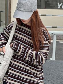 Dazy Kids Teen Girl Loose Casual Striped Crew Neck Long Sleeve T-Shirt, Autumn - Multicolor - View 4