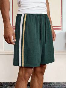 Manfinity VCAY Men's Summer Casual Colorblock Striped Athletic Shorts - Dark Green - View 4