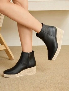 Styleloop Women's Minimalist Rope-Soled Ankle Boots And Ankle Boots, Western Style Casual Summer Music Festival Outfit - Black - View 3