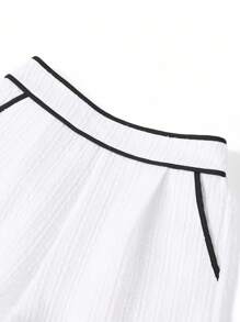 Ellevyn 2pcs/Set Women Contrast Trim Round Neck Camisole And Shorts Set Teacher Outfits For Women  Fall Women Clothes  Business Casual Woman Business Casual  Work/Office White Teacher Outfits For Women  Two Piece Set Women