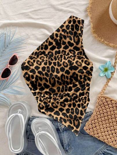 Soleia Camisa de mujer con estilo de resort de minimalista casual con estampado de leopardo, adecuada para el verano