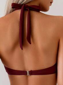 Swim Chiccia 3 件套女士性感复古优雅浪漫假日沙滩装，包括比基尼、泳衣和裙子 - 酒紅色 - 查看 5