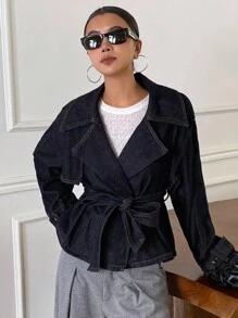 DAZY Women's Short Cinched Waist Waist Casual Denim Jacket And Coat