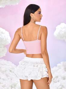 My Little Pony X SHEIN Pink Knitted Crop Cami Top For Women Featuring Spaghetti Straps And Adorable Plant Graphic, A Sheer-Free Summer Essential - Pink - View 2
