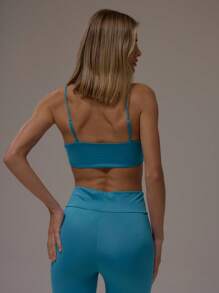 MUSERA ESSENTIALS 吊带圆领柔软针织抹胸上衣，深V露背吊带款，休闲、机场、居家服、秋季圣诞节、优雅 - 水鴨藍 - 查看 4