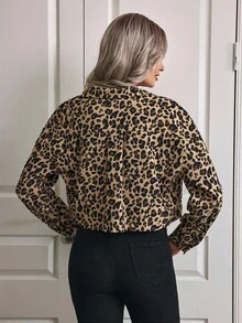 EMERY ROSE Women's Long Sleeve Button Leopard Print Chic Stylish Fashion Jacket