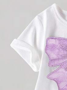 SHEIN ChillGRL 2pcs/Set Tween Girls Casual T-Shirt & Cargo Pants Set, Butterfly Embroidery Pattern Round Neck Short Sleeve T-Shirt And Trousers, Fashionable Outfit For Spring/Summer