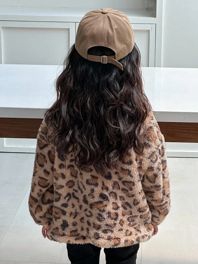 Young Girls Leopard & Floral All-Over Print Casual Long Sleeve Sweatshirt, Spring/Autumn