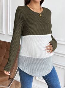 SHEIN 长袖孕妇哺乳T恤，适合日常休闲穿着 - 軍綠色 - 查看 5