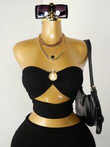 Zolique O-ring Cut Out Front Tube Top - Black - View 5