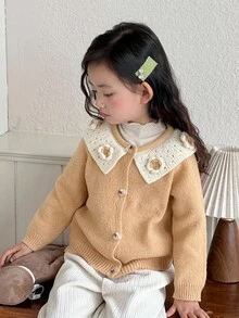 DAZY Young Girl Colorblock Floral Decor Cardigan - Yellow - View 8