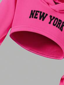 女童连帽卫衣，内置吊带背心，搭配阔腿裤，时尚百搭，简约风格 - 粉色 - 查看 7