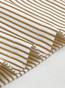 Manfinity Dauomo 男士条纹短袖单排扣休闲/商务衬衫 - 棕色 - 查看 4