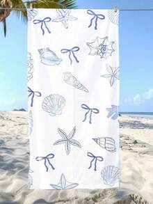 SHEIN 1pc Super Soft Ocean Theme Beach Towel, Vibrant Blue Ocean Creatures And Plant Design, Quick Dry, UV-Resistant, Washable - Perfect For Yoga, Sunbathing, And Outdoor Activities Summer Holiday Bathroom DecorTravel Essentials Travel Accessories Beach Essentials